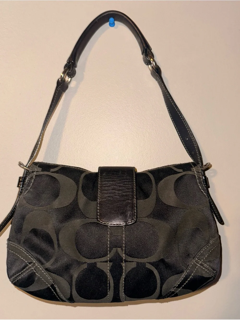 Coach SoHo Black Mini Buckle Flap Bag Y2K